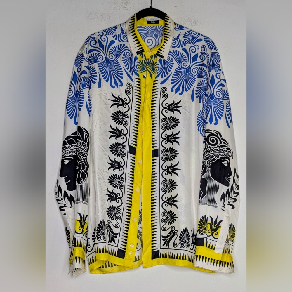 Versace Collection Grecian Pattern Silk Button Do… - image 4